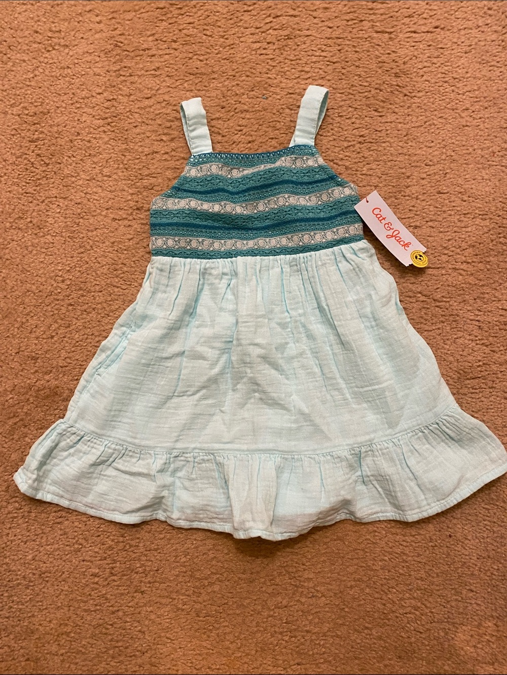 Cat & Jack Aqua Sundress with Teal Stripe Bodice